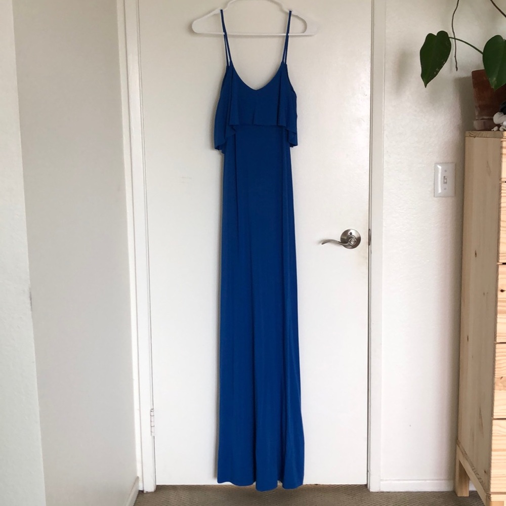 Blue low back fitted maxi dress